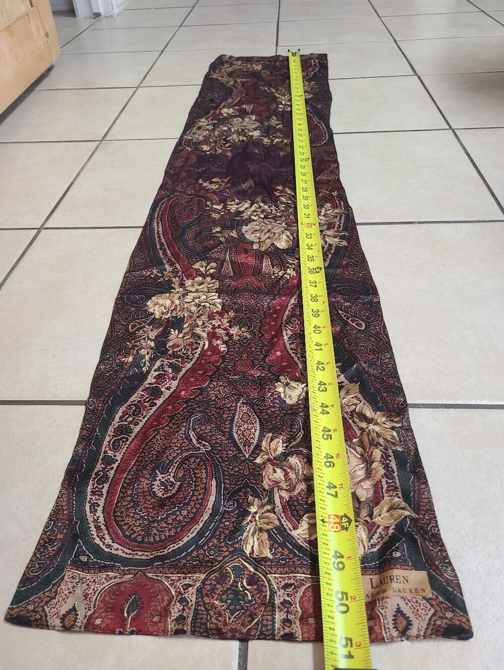 Vintage Lauren By Ralph Lauren Paisley Floral Scarf - Burgundy and Gold - Picture 3 of 7